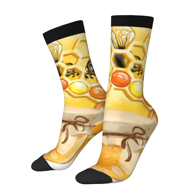 Fotbe Honey Bee Calcetas Largas con Estampado para Hombre y Mujer – Calcetas de Compresión Transpirables y Elásticas, Viajar y Uso Diario Talla 5-11