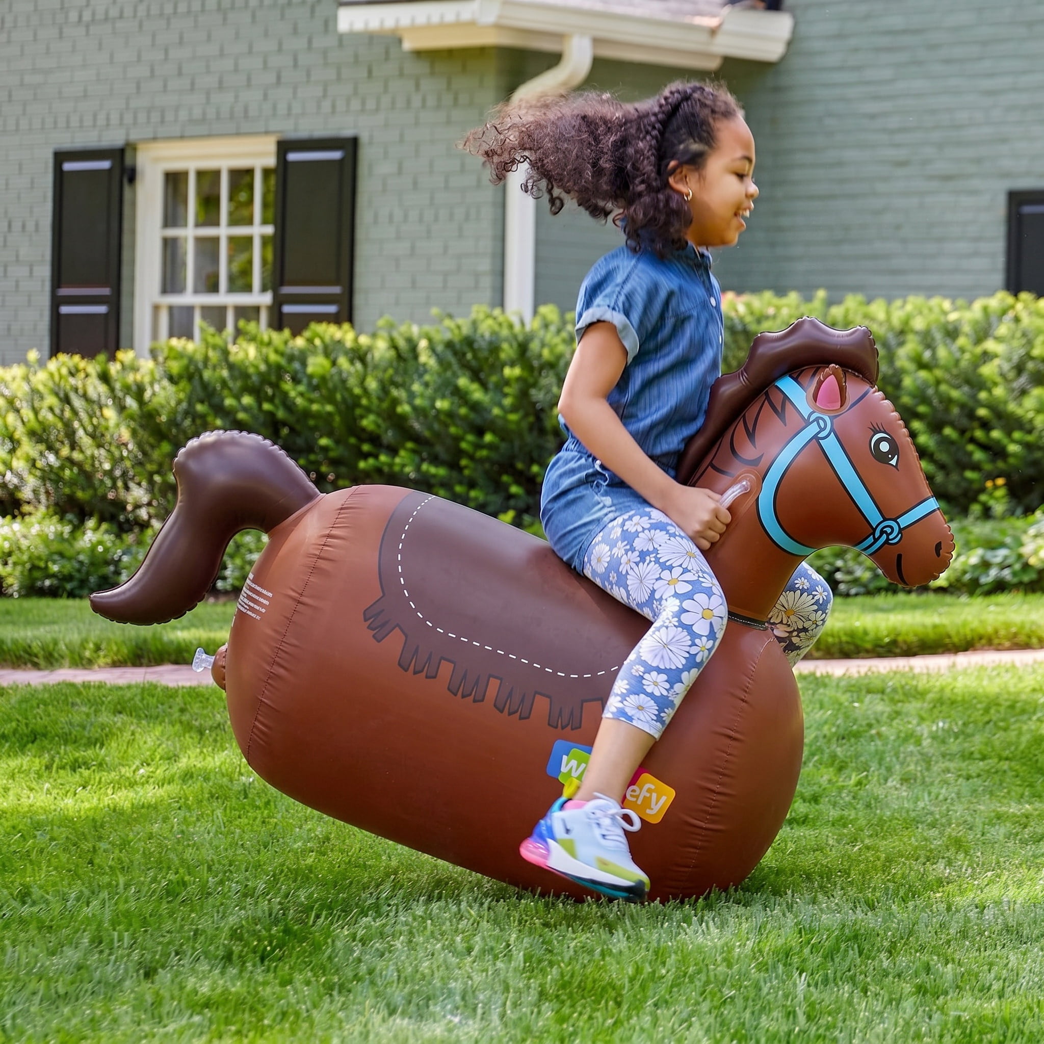 Sailvan Inflatable Ride-on Pony for Kids Ages 5+, Heavy Duty Giant Inflatable Horse, Max Load 220lbs, Wear Resistant Double Layer Saddle, Indoor Outdoor Bouncy Toy Gift for Boys Girls