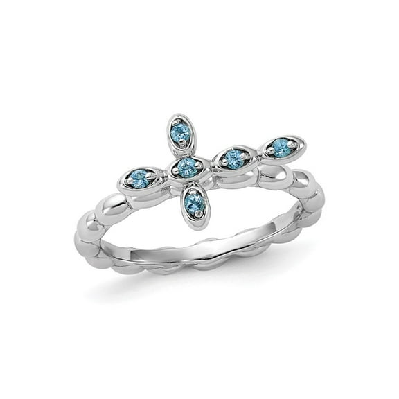 1/8 Carat (Ctw) Blue Topaz Cross Ring in Sterling Silver