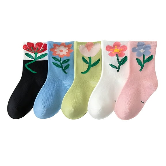 TELOLY Kids Crew Socks Seamless Boys Girls Printed Socks Cotton Athletic Socks Unisex Cute Fun Socks Boot Socks 5 Pairs