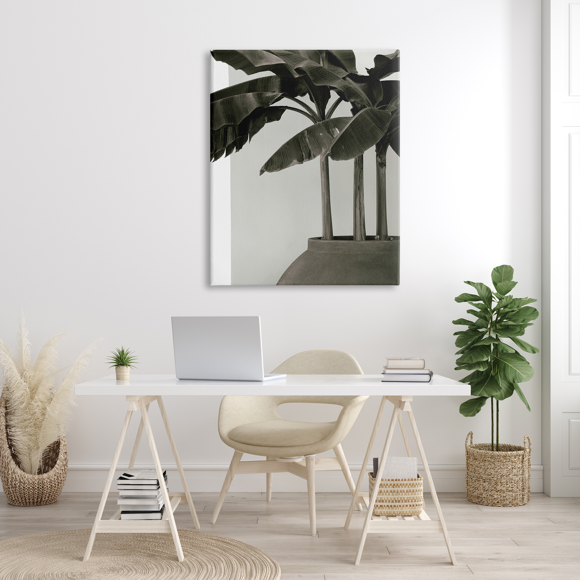 Stupell Industries Modern Tropical Palm Monochromatic Cement Planter, 36 x 48, Design by George Cannon