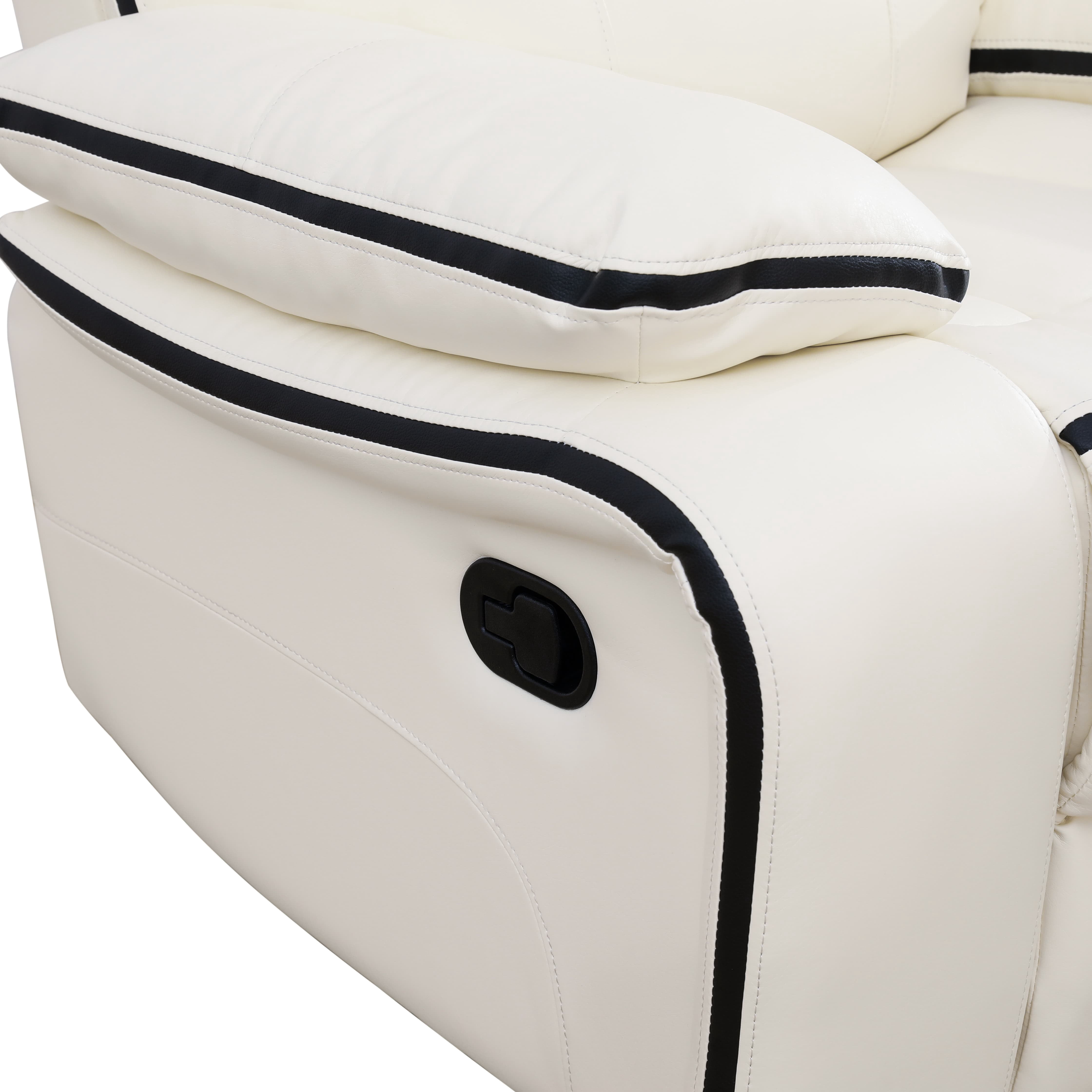 MAYEERTY Power Reclining Sofa, Electric 3-Seat Breathable Leather Recliner with Reversible Coffee Table for Living Room, White