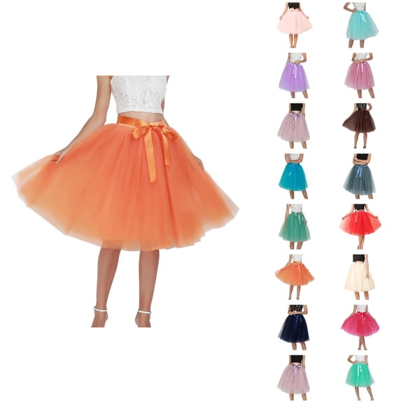 Tulle Skirts for Women Elastic Waist Lace Up Bow Knee Length Layered Mesh Flowy A Line Tutu Skirts Puffy Skirt Fairy Skirt