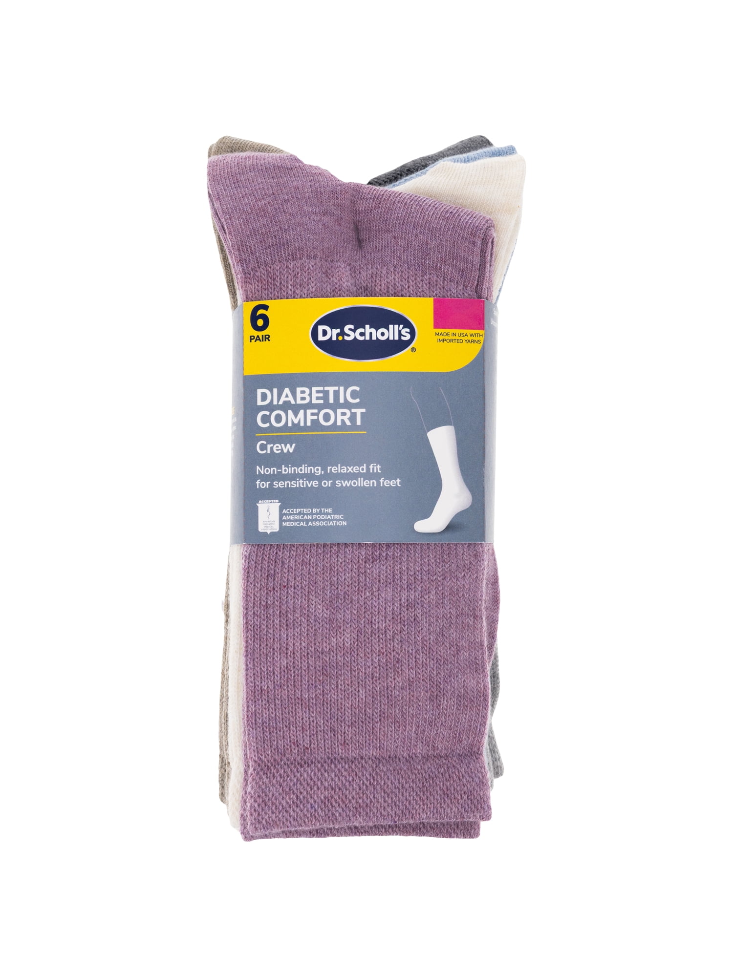 Dr. Scholl's Women's Diabetes and Circulatory Crew Socks, 6 Pack, Size 4-10