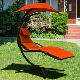 Gymax Patio Hammock Swing Chair Hanging Chaise w Cushion Pillow Canopy Blue Walmart