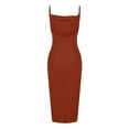thumbnail image 5 of Wycnly Dresses for Women Sexy High Slit Spaghetti Strap Ruched Bodycon Night Party Club Dresses Sleeveless V-Neck Solid Summer Long Formal Dress Brown l, 5 of 6