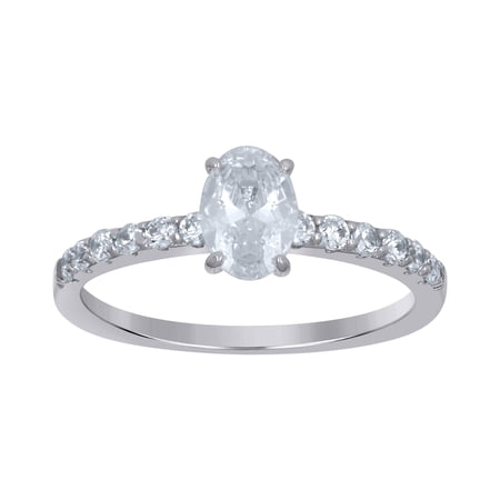 925 Sterling Silver Womens Oval Solitaire Cubic-Zirconia Oval Engagement Ring Size 8