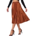 thumbnail image 4 of Falda Midi Plisada de Fiesta para Mujeres INSPIRE CHIC con Cintura Elástica Metálica XL Naranja Café, 4 of 6