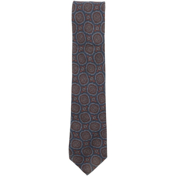 Gierremilano Men's Navy / Brick Red Steel Blue Wool Medallion Print Necktie - One Size