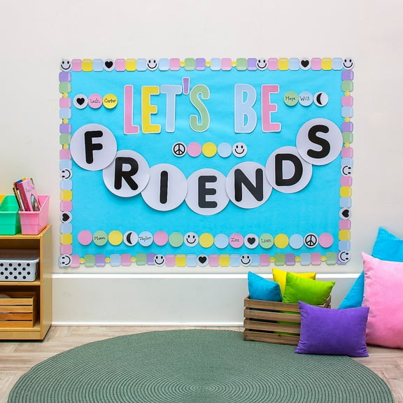 Fun Express Let’s Be Friends Beaded Bracelet Classroom Bulletin Board Set - 92 Pieces