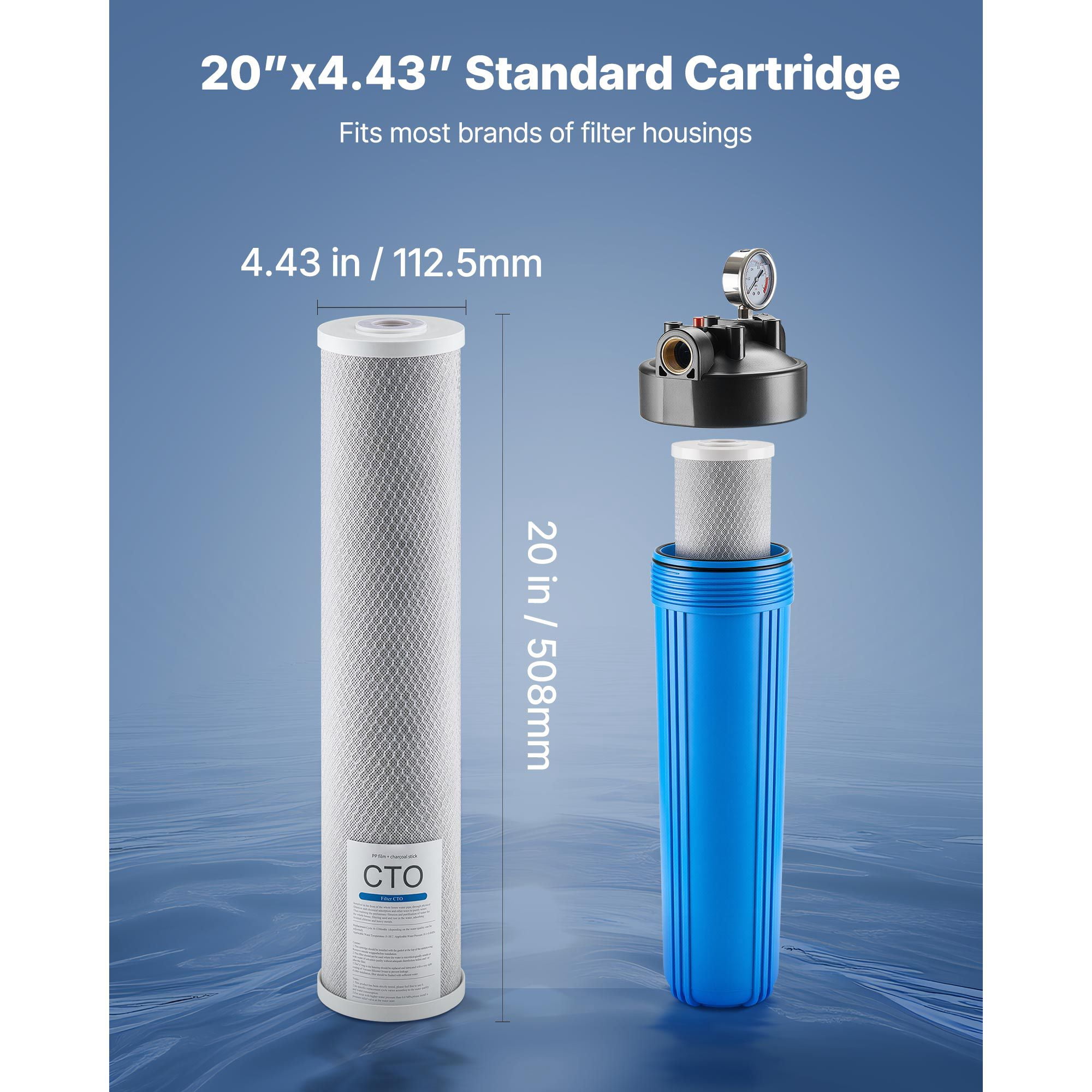 Whole House Water Filter Replacement Cartridge 4.5x20 Inch CTO Activated Carbon Block 100000 Gallon for Kitchen Bathroom