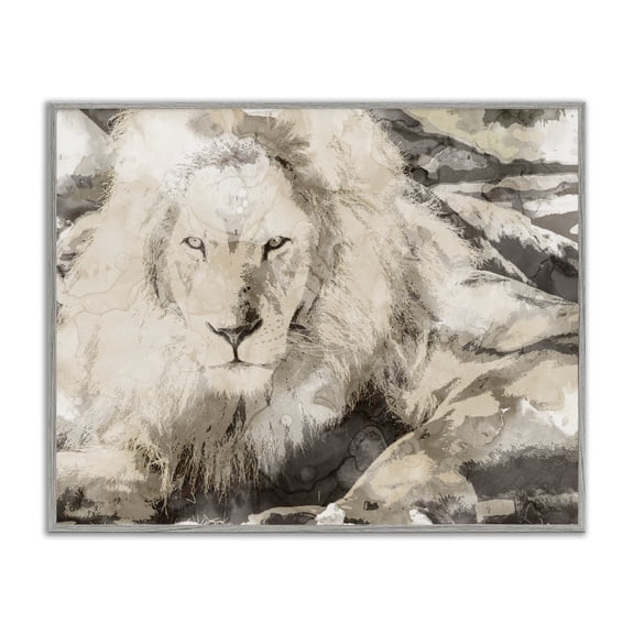 Stupell Industries Bohemian Abstract Sepia Jungle Lion Portrait Gray Framed Giclee Art, 20 x 16, by Lil' Rue