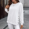 thumbnail image 6 of ManxiVoo Women's Casual Solid Color Round Neck Sweatshirt Long Sleeve Shoulder Button Detail Autumn Pullover Top S Size White, 6 of 8