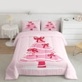 thumbnail image 3 of Manfei Girly Pink Xmas Tree Full Size Comforter Sets, Red Bowknot Bedding Comforter Set, Winter Christmas Cartoon Theme Reversible Bedding Sets, Lightweight Room Decor, 3-Piece, 3 of 9