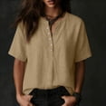 thumbnail image 4 of GUACER Tops for Women Button Down Short Sleeve Henley Shirt, Summer Loose Fit Casual Blouse, 4 of 6