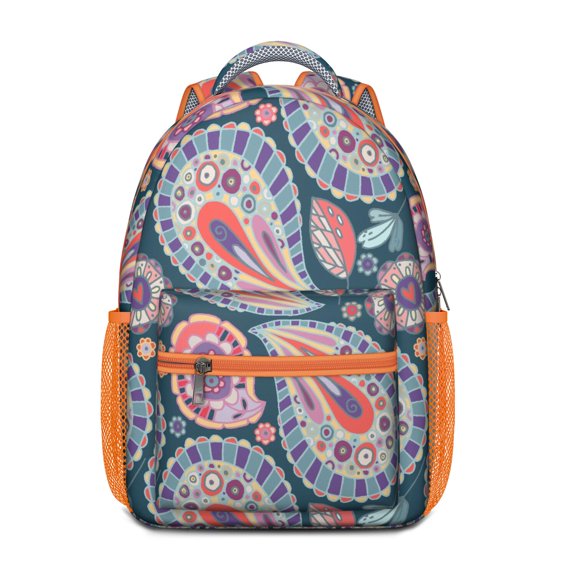 Aesthetic Paisley Design Waterproof Backpack - Colorful Ethnic Print & Breathable Straps for Teens
