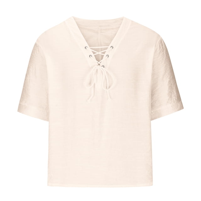 Camisetas de Verano para Hombre Pullover de Manga Media con Cuello en V en Color Sólido, Casual Y Ligero Camisetas de Manga Corta para Hombre