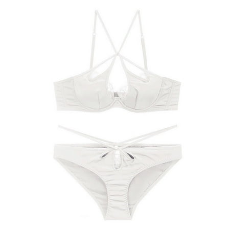 WIZUTIZ Women s Exotic Lingerie Sets with Panty 2pcs Full Figure Lace Underwear Corset Thin Sponge Transparent Bra With Large Chest&Small Lace Women s Sexy Linge