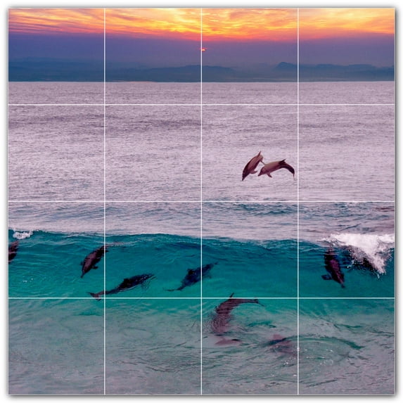 Picture-Tiles.com: Dolphin Ceramic Tile Wall Mural WAL500503-44XL. 48"W x 48"H using (16) 12" x 12" Ceramic Tiles-Satin Finish
