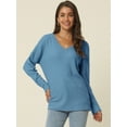 thumbnail image 2 of Women's Waffle Knit V Neck Long Sleeve Casual Blouse Lightweight Top S Blue, 2 of 6