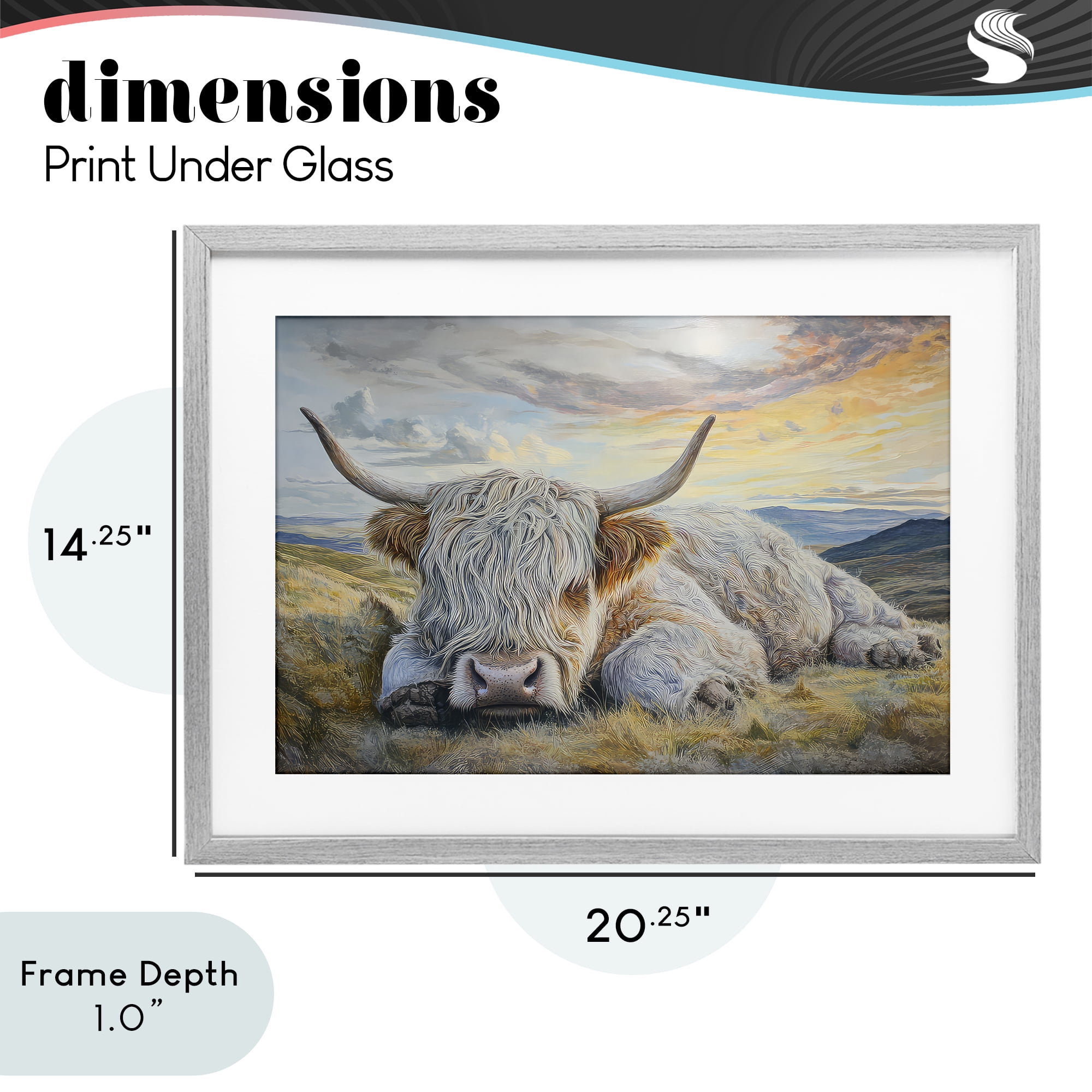 Stupell Industries Sleeping Highland Cow Pastoral Gray Framed Print Under Glass, design by The Wands Want