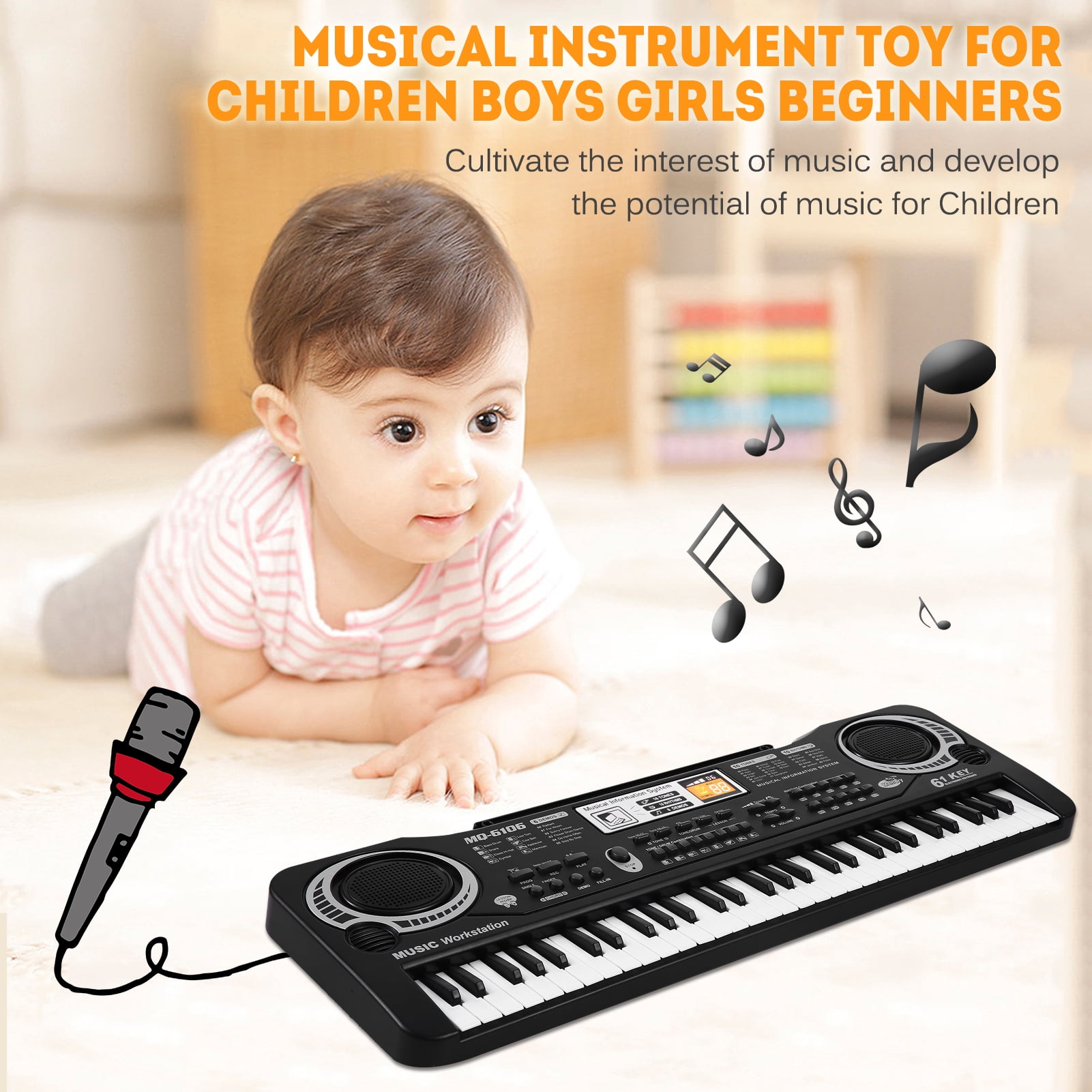61 Keys Kids Digital Music Electronic Keyboard Electric Piano Beginner Keyboard for Girls & Boys, Ages 4-8, 9-12, 13-19 with Microphone