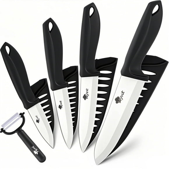 Juego de Cuchillos de Cerámica con Tapas, 9 Piezas, Cuchillos de Cocina para Pelar Frutas, Cuchillo de Chef, Cuchillo Utilitario y Pelador