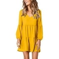 thumbnail image 4 of Maoww Robe Femme Couleur Unie Col en V Vêtements Manches Longues Mini-Robe Aguichant Jaune P, 4 of 8