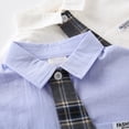 thumbnail image 5 of Boys School Uniform 2 Piece Solid Print Short Sleeve Lapel Pocket Button Lightweight Shirt And Tie Top Back To School Boys T Shirt Blue 18 Months-24 Months, 5 of 7
