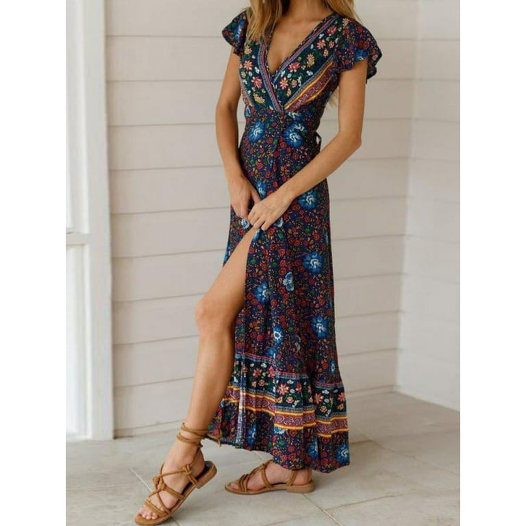 送料無料 通販 激安 Floral Bohemian Women's Printed Sleeve Short Neck V Wrap Clothing