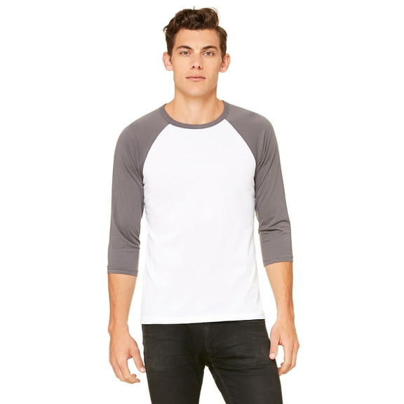 Bella   Canvas Unisex Jersey 3/4 Sleeve Baseball Tee , 3200 , WHITE/ ASPHALT , X-Small
