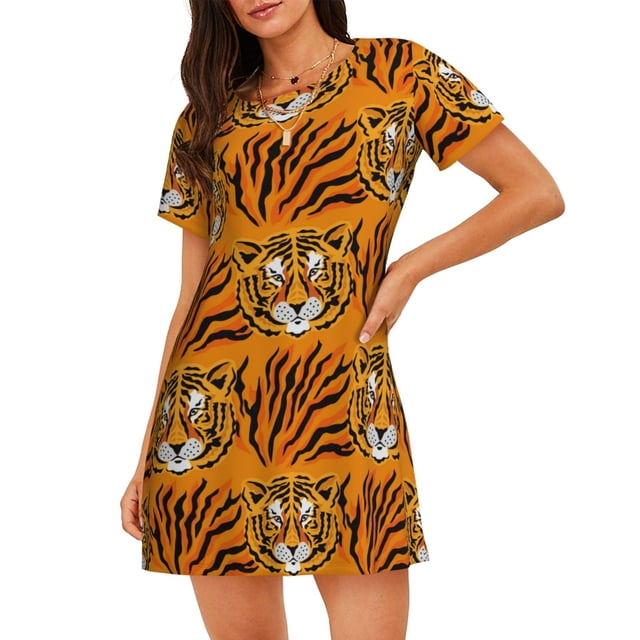 Fotbe Tiger Bata de Dormir para Mujer con Estampado, Camisón de Algodón de Manga Corta, Ropa de Dormir Casual