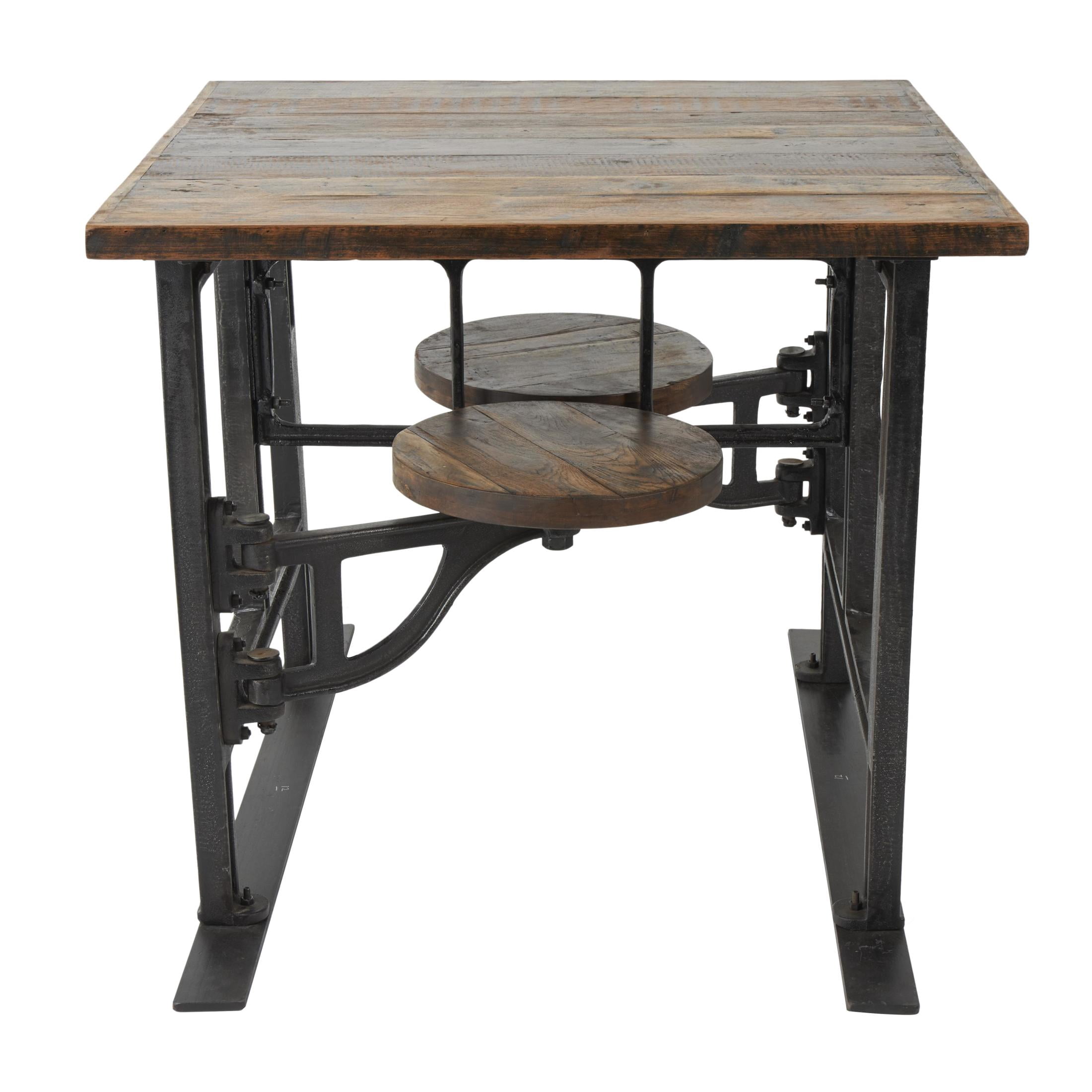 DecMode 35" x 31" Brown Teak Wood Dining Table with Two Attached Seats, 1-Piece
