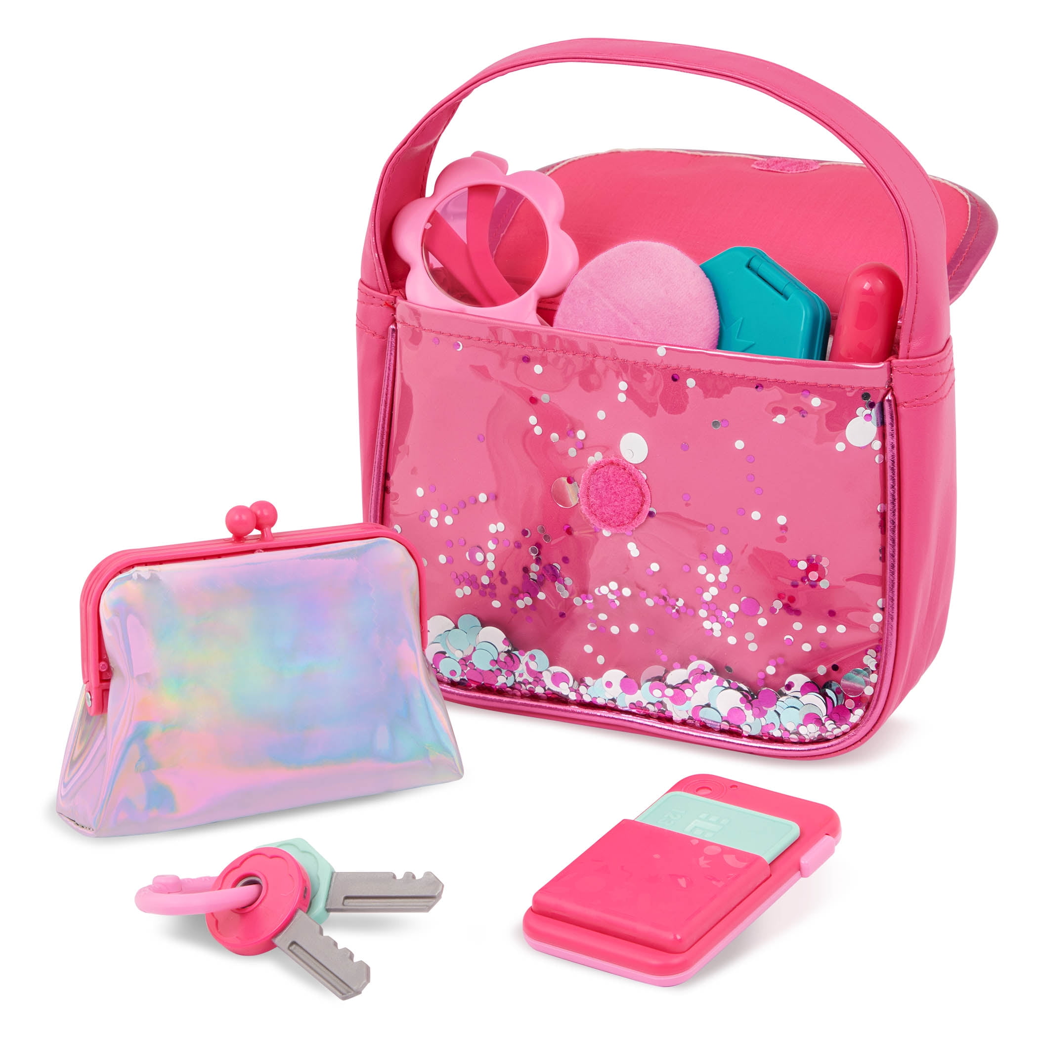 Sparkle Time Pink Purse Set with Phone Keys Card Makeup, Toddler and Preschool Toys by Battat, BATTAT PURSE SET