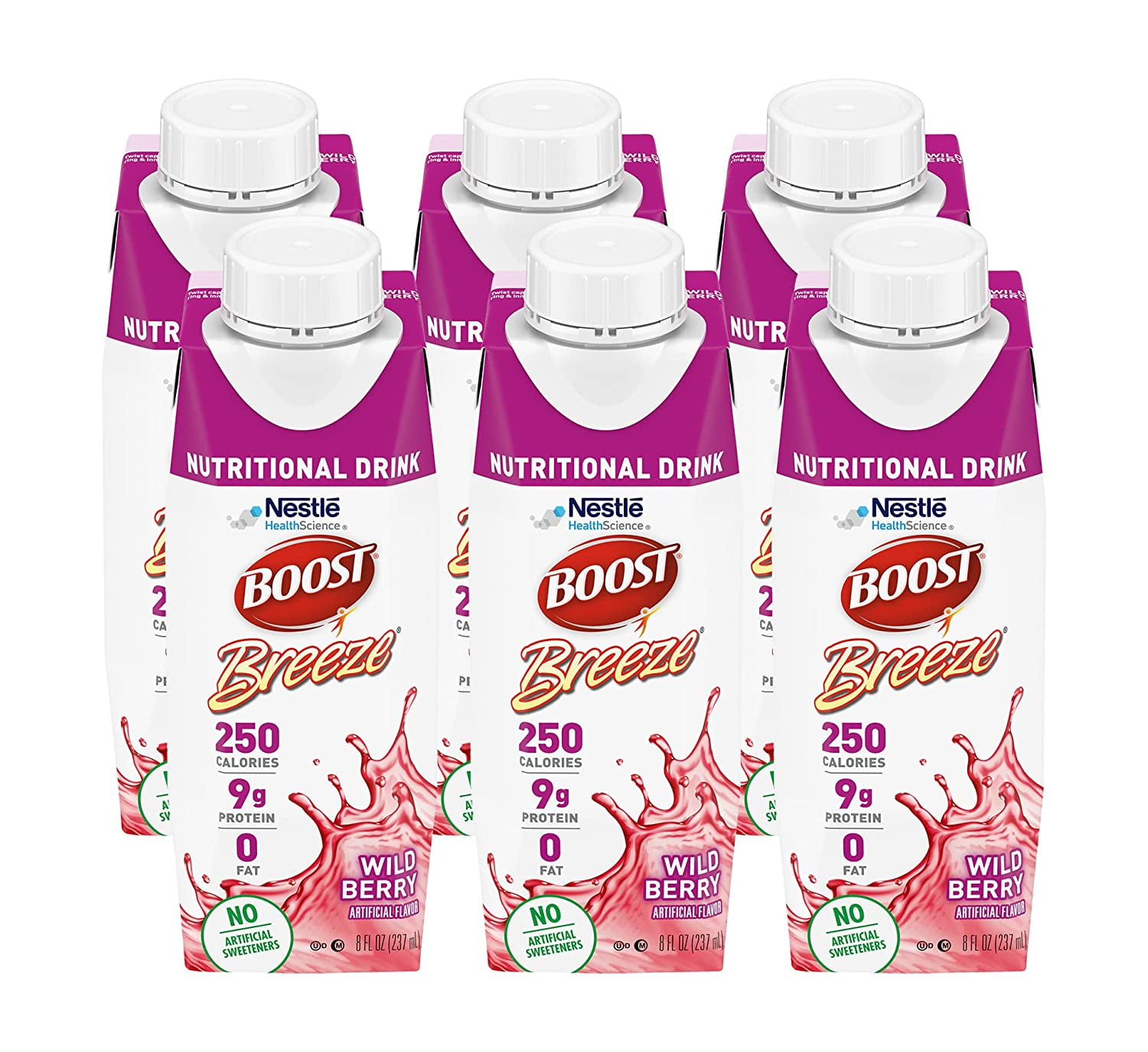 Boost Breeze Orange and Wild berry (Wild Berry, 8 OZ, Pack of 6