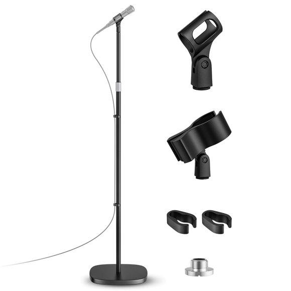 POLESTO Microphone Stand, Universal Detachable Mic Floor Stand with Compact Weighted Base, Height Adjustable From 22â??â?? to 6