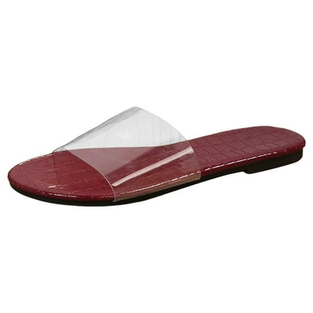 

Gzea Women s Sandals Comfortable Women Sandals Fashion New Pattern Simple Solid Color Open Toe Breathable Flat Comfortable Slippers Wine 38
