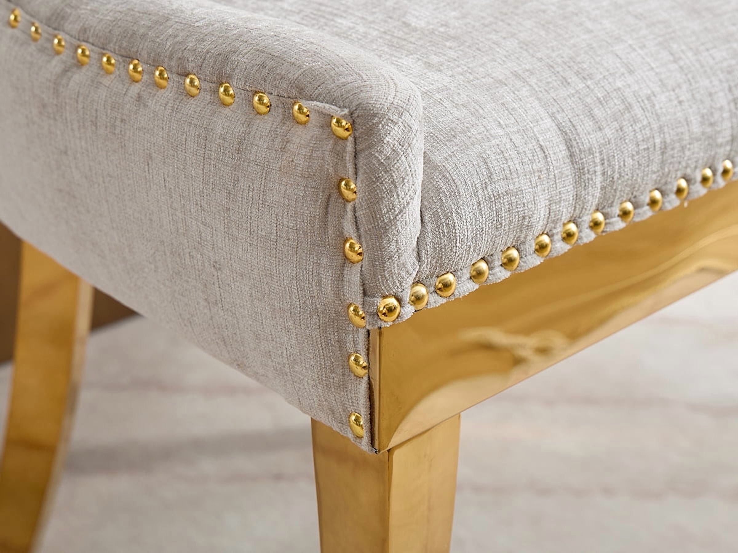 Dining Chairs Set of 8, Kitchen & Dining Room Chairs, Chenille Fabric Upholstered Dinning Chairs, Sillas De Comedor, Nailhead Trim, Metal Legs (Beige, 8 Pcs)