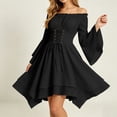 thumbnail image 5 of QIYAGBSA Halloween Dresses for Women Off Shoulder Bell Sleeve Corset Lace Up Handkerchief Hem Mini Dress for Halloween Themed Parties Fall Winter (Black, M), 5 of 8