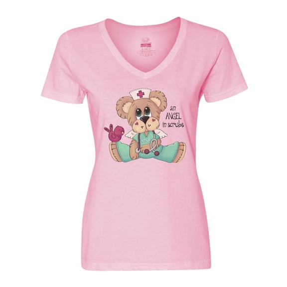 Inktastic CNA an Angel in Scrubs Teddy Bear Women's V-Neck T-Shirt