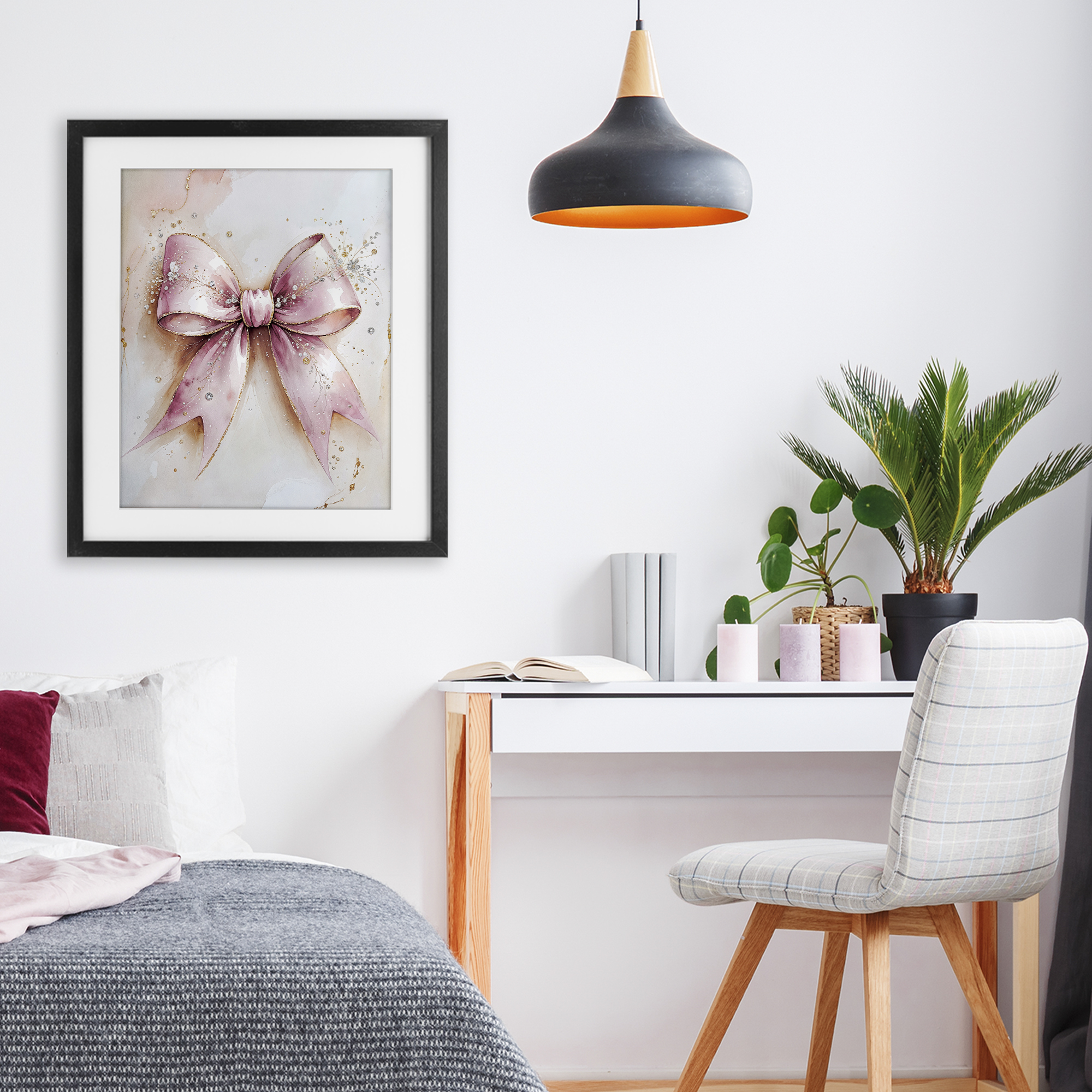 Stupell Industries Glamorous Blush Pink Bow Black Framed Print Under Glass, design by Nataly White