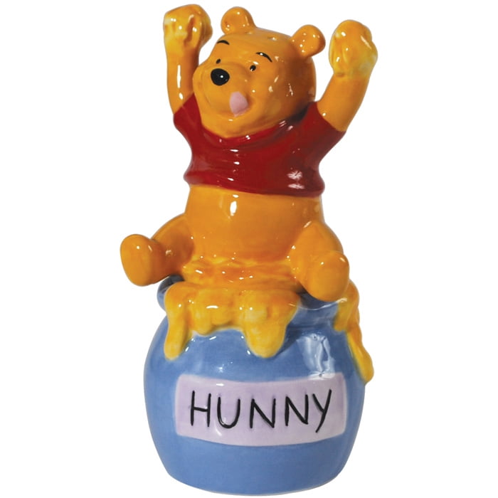 Disney Pooh Bear Sitting on Honey Pot Ceramic Salt and Pepper Shakers Westland