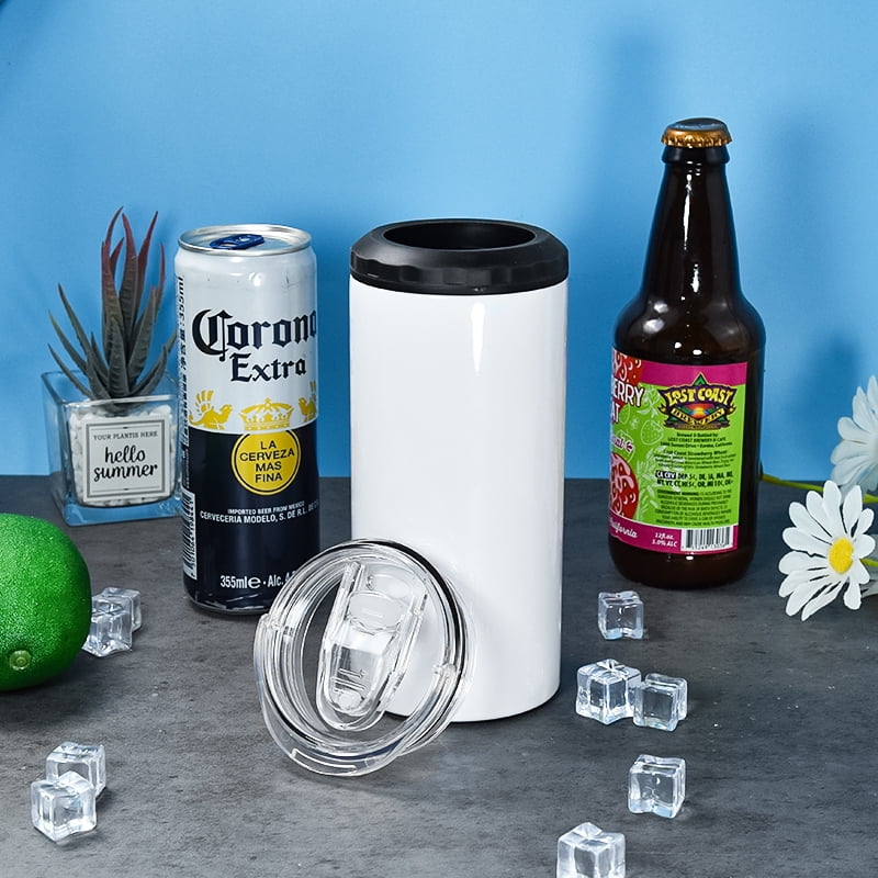 5 in 1 16oz sublimation can cooler Stainless Steel Insulated white blank can holder with beer bottle opener on bottom