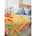 thumbnail image 4 of Poppy Botanical California King Size Flat Sheet, Wrinkleproof & Fadeproof Cooling Flat Bed Sheet Only, Vintage Floral Yellow Ombre Breathable Soft Bedding Top Sheets 108 x 98 Inches, 4 of 8