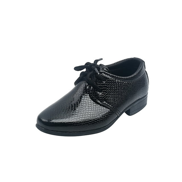 MAWCLOS Chaussures Plates pour Garçon à Lacets Chaussures Habillées Bout Rond Richelieus Décontractés à Tige Basse Chaussures en Cuir de Performance Noir 11.5c