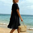 thumbnail image 6 of Qulqfy Summer Dresses for Women Cotton Linen Scoop Neck Plus Size Midi Dress Short Sleeve Black Casual Ruffle Button Vacation Sundress L, 6 of 7