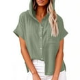 thumbnail image 2 of Vestidos Casuales Para Mujer, Blusas De Mujer De Moda Blusa de lino con cuello en V y manga corta para mujer, estilo túnica de verano con capucha y botones sueltos, 2 of 6