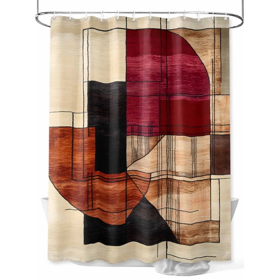 Abstract Art Shower Curtain Set ，Waterproof Fabric Shower Curtains Brown Red Color Block Composition Shower Curtains for Bathroom,Bathroom Decor 54x"78"