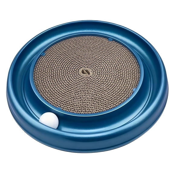 16 in Cardboard Cat Scratcher Pad with Cat Toy Ball Track,1 Pack Round Cat Turbo Scratcher with Cat Spinner Toy,Blue