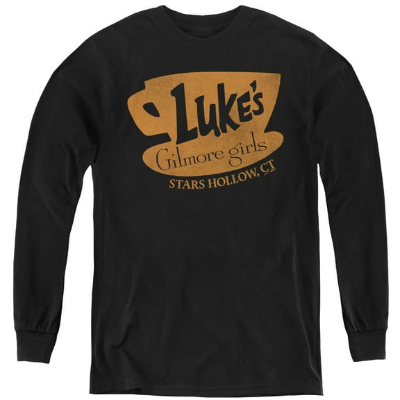 Gilmore Girls Luke's Coffee Logo Youth Long Sleeve T Shirt, Black, Large